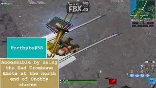 Fortnite Fortbyte#58 Accessible by using Sad Trombone Emote at the north end of Snobby shores