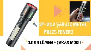 1000 L&uuml;men GP-212 Polis Feneri 🚨 &Ccedil;akarlı, Dayanıklı, Şarjlı!