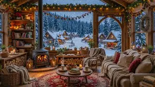 Snowy Town Jazz Escape ❄️ Elegant Piano Jazz & Cozy Fireplace in Rustic Winter Cabin 🔥