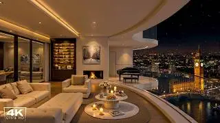[4K] Stunning Big Ben Night View from Cozy Apartment | Smooth Jazz & Fireplace Sounds to Unwind