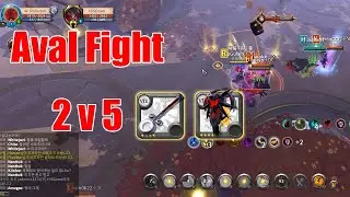 Albion Online Aval Road Fight 2v5 OP Bloodmoon Staff!(PVP)