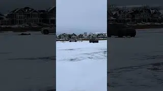 Ice fishing, so many people on the lake.