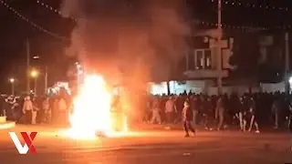 Fires Blaze While Demonstrators Confront Authorities Outside Iran's Lorestan Police Station | VERTEX