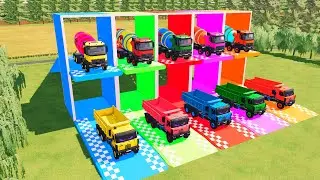 Garage with Colors - ALL BIG TRUCK EYE WITH DOUBLE FLATBED TRAILER TRUCK, VOLVO, INTERNATIONAL