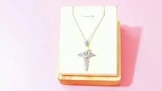 S925 Silver Caduceus Angel Nursing Themed Pendant Necklace Pearl Snake Angel Wings