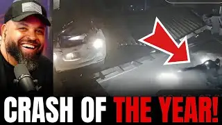 Car Flips Over Wall into Backyard Driver EJECTED and Floats in Pool 😳