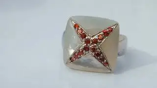 Silver Statement Ring, Large Face, 16 Small Spinel Gemstones, Size 8 1/2