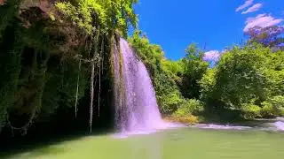 Large Waterfall on a gorgeous day with birds chirping for meditation, sleep, anxiety, & self care