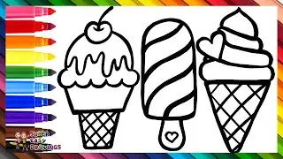 Draw and Color Rainbow Ice Creams 🍦🍨🍧❄️🌈 Drawings for Kids