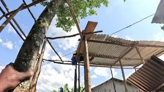 Roofing on our new mega chicken house in my backyard 