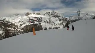 Skiing Val d'Isère France! Piste - Diebold (Blue run) and Orange (Red run)