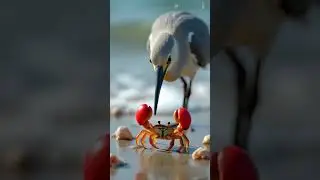 Tiny Crab vs. Giant Bird: The Bravest Standoff! 🦀