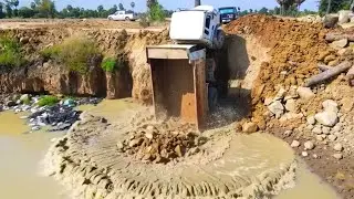 Unstoppable Force! D60P Dozer Clears Rock While Dump Trucks Deliver Mountains of Soil