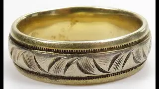 Antique Art Deco Unisex Wedding Band 13K Two Tone Ring Sz 9.25 UK-S 6.57MM www.antiquejewelryco.com