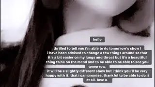 Ariana Grande Sick Update Via Instagram story November 18 2019