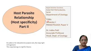 Host Parasite Relationship (Host specificity) Part II