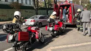 Convoy fire truck, motorcycle | siren hi-lo, yelp, wail, horn