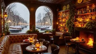 Charming Winter Cafe Bar 🎄 Relaxing Jazz Piano & Snowfall Ambience for Peaceful Christmas Nights