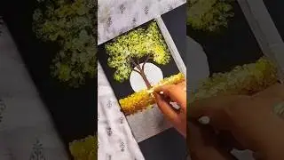 Tree painting with cotton bud 🌕✨ #youtubeshorts #trending #shorts