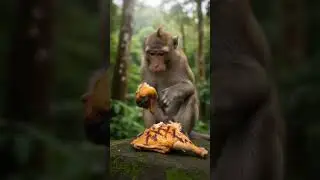 Monkey sitting and eating grilled chicken #food #colonelkkjϟ #shortvideo #reels #reels
