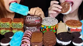 ASMR ICE CREAM PARTY! BLUE SODA FIZZY BAR, M&M'S CHOCOLATE SUNDAE, MINI COOKIE SANDWICHES, KINDER 먹방