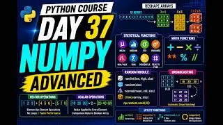 Python Course Day 37 | NumPy Operations, Reshape, Statistics, Random Module & Broadcasting | Hindi