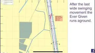 The accident in Suez Canal with container ship Ever Given by view of ECDIS
