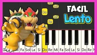 Peaches Bowser - Mario Bros - Piano tutorial f&aacute;cil con notas  LENTO