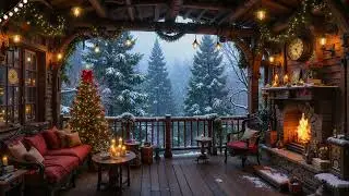 No Ads &ndash; Cozy Winter Balcony Night with Falling Snow & Crackling Fire Sounds for Deep Relaxation