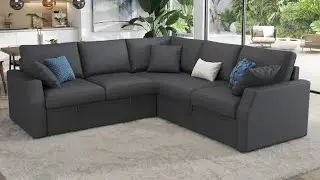 L Shaped Linen Fabric Corner Sectional Sofa Bed Review  85 Inch Sleeper Sofa with Storage for Living