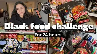 Vlog: I ATE ONLY BLACK FOOD FOR 24 Hours😎 Coffee | Koreanramen & everything in black #dailyvlogging 
