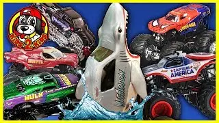 Monster Jam Toy Trucks: MEGALODON vs. The Avengers (Spider Man), Justice League & Ninja Turtles