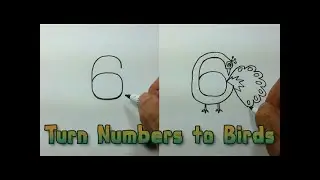 Very Easy ! How to turn Numbers 6-9 into the cartoon birds  step by step - art game on paper for ki