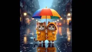 Two Cute Cats Walking in the Rain | Cozy Umbrella & Yellow Raincoat Aesthetic&rdquo;