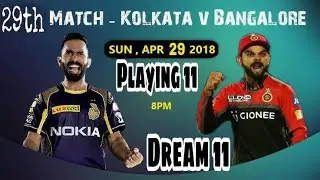 RCB vs KKR 29th IPL Match Dream 11 Team||Playing 11 & CricMoney Team|| Cricket++ Team| Dream11gillo