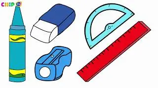 ChipTv Draw |  How to draw erasers, pencils, rulers for children, coloring pages for kids