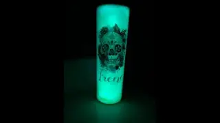 Sugar Skull Waterslide Graphic on Glow in the Dark Tumbler, Vinyl Reverse Weeding — Customer Order