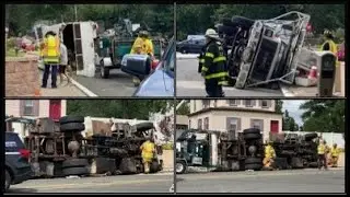 Wayne NJ Fire, Police and EMS operate at an overturned truck 24 Alps Rd at Route 23 North 8/18/21