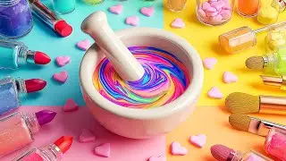 Relaxing Slime ASMR Video | DIY Making Glossy Slime Mixing Lipstick Makeup Cosmetic Set #76