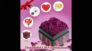 4-Piece Forever Flowers for Delivery Prime, Real Fresh Purple Rose in a Box for Valentines Day Gifts
