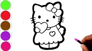 Hello Kitty Drawing With Heart, Painting And Colouring For Kids And Toddlers