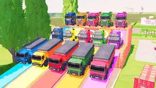Colorful Garage  Transporting Trucks & Cement Mixer Trucks into the Garage