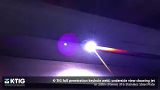 K TIG underside view of full penetration, single pass weld in 3/8 (10mm) 316 Stainless Steel Plate
