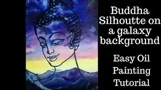 Easy Silhouette Buddha Oil painting over Galaxy background