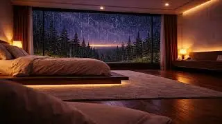 Soothing Silence - Heavy Rain Sounds in a Pine Forest at Night from a Bedroom View for Fast Sleep