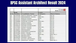 BPSC Assistant Architect Result 2024 | Cut Off Marks, Merit List