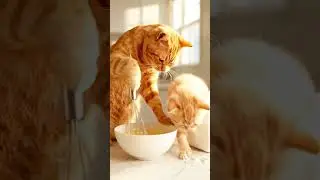 Cute Orange Tabby Cat Mom and Kitten Make Fluffy Pancakes Together  Wholesome Cat Cooking Animation