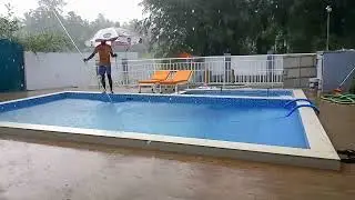 pool cleaning in rain 😄🌧️