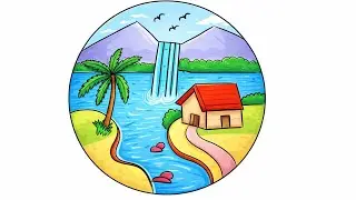 &ldquo;Serene River Paradise Sketch &ndash; Palm Trees & Magic Falls! 🎨💦&rdquo; technique easy drawing|