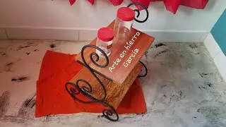 especiero en hierro forjado y madera u organizador de cocina. arte en hierro garcía